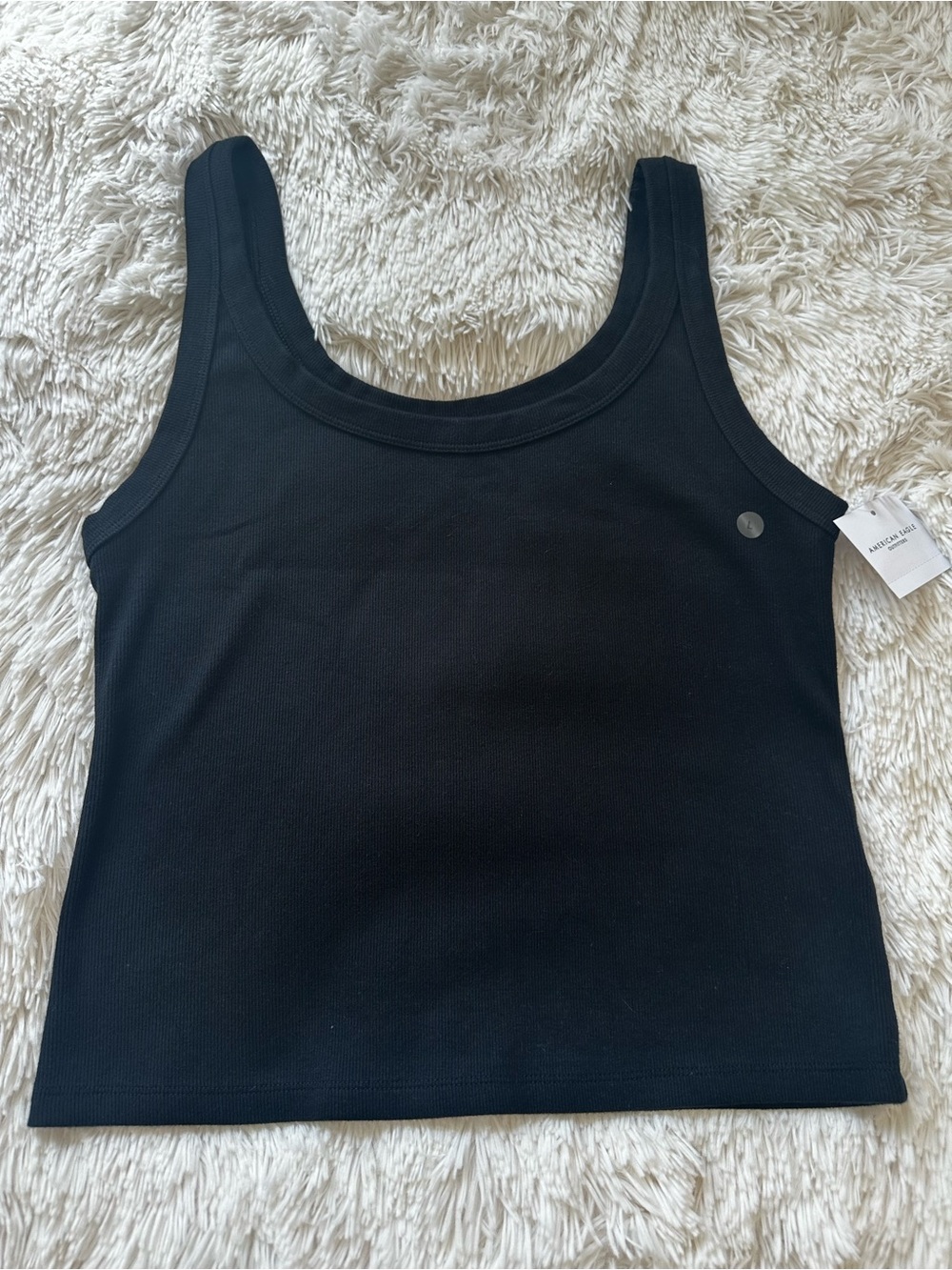 AMERICAN EAGLE Black Ribbed Crop Tank Top Scoop Neck Women’s Large NWT